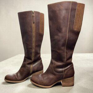 Brown Soft Leather Tall Riding Boots, Suede Back, Size 9.5, Clarks, Classic